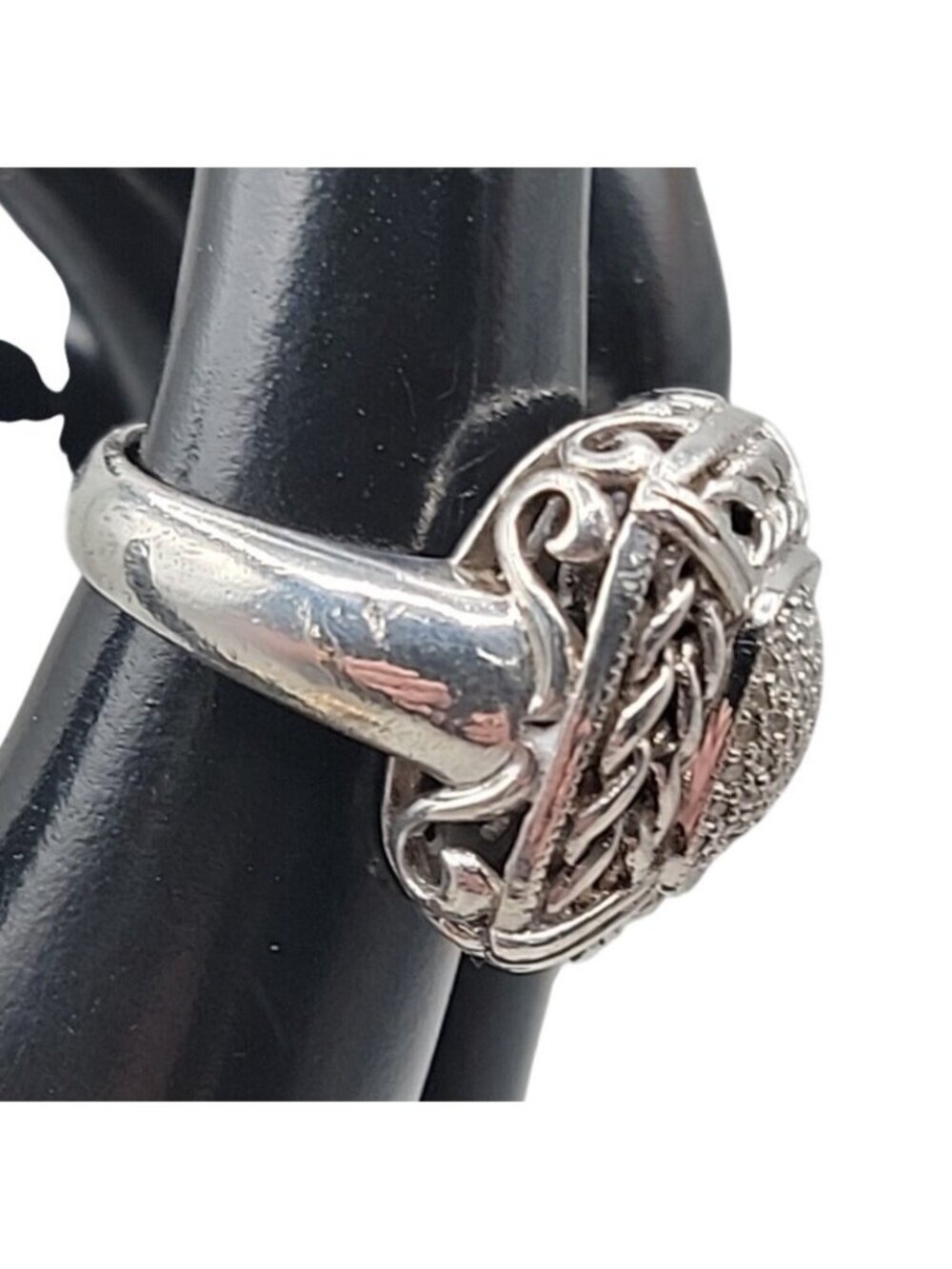 Gail Scott Sterling Silver & 18k Diamond Basket Weave Ring Ladies 6.75 15.66g - Picture 6 of 16